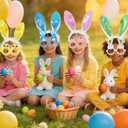 18 Pcs Easter Accessories Set Easter Party Favors - 6 Bunny Ear Headbands, 6 Glitter Necklaces, 6 Glasses for Kids Easter Egg Hunt, Party Favors, Photo Props