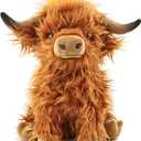 Highland Cow Stuffed Animal Realistic Scottish Cow Plush Toy Soft Farm Animal Cattle Plushie Doll Present for Adults Kids Boys Girls (Brown Cow, 10.8 Inch)