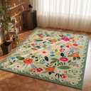 Area Rug 106 x 143 Inch Rug Washable Boho Rugs Non Slip Low Pile Floral Small Carpet for Bedroom, Bedside, Kids Room, Office, Dining Room(Green)