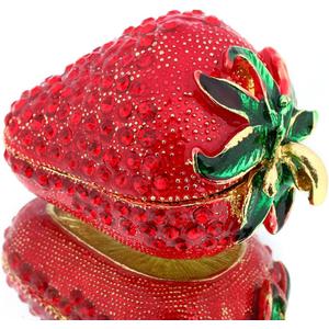 YU FENG Hinged Trinket Box For Girls, Handmade Red Strawberry Trinket Boxes Decorated for Women (Red Strawberry)