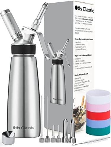 Otis Classic 304 Stainless Steel Whipped Cream Dispenser, 500ml w/ 3 Decorating Nozzles 4 Injector Tips and 6 Colored Grips - Commercial Grade Quality Made of Food Grade Stainless Steel for Home Chef