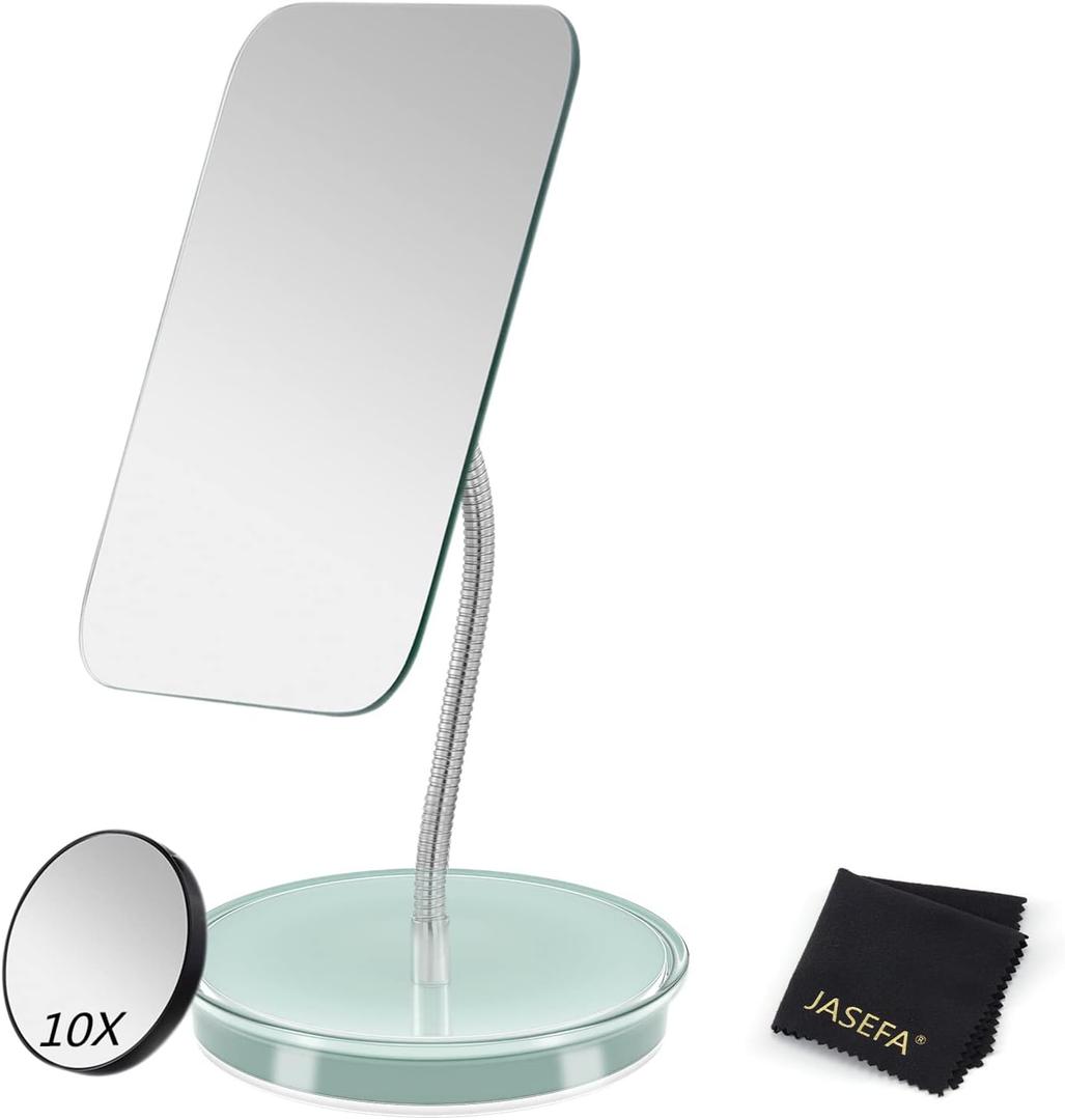 Desk Makeup Mirror with 1x/10x Magnification,360 Rotation Flexible Gooseneck Mirror with Stand,Tabletop Cosmetic Mirror,Good for Shower Shaving Traveling-Green