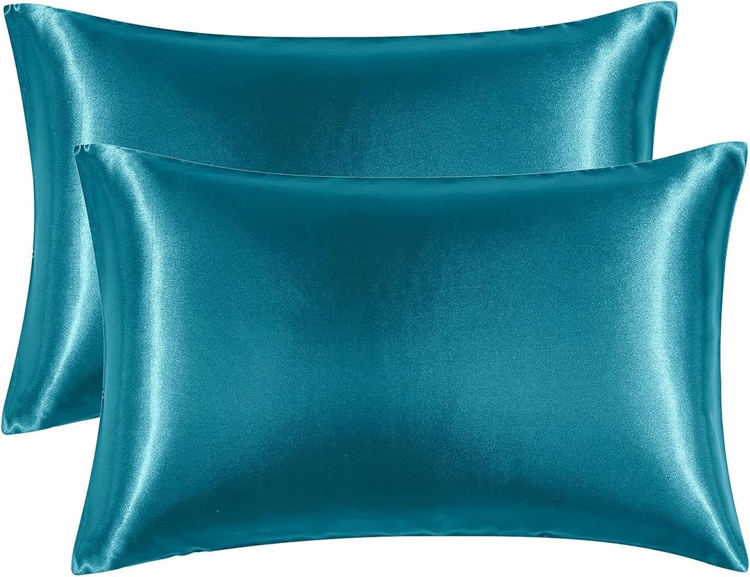 EHEYCIGA Satin King Pillow Cases Set of 2, Soft Pillowcases for Hair and Skin Similar to Silk, Teal Pillow Case 2 Pack with Envelope Closure, 20X40 Inches