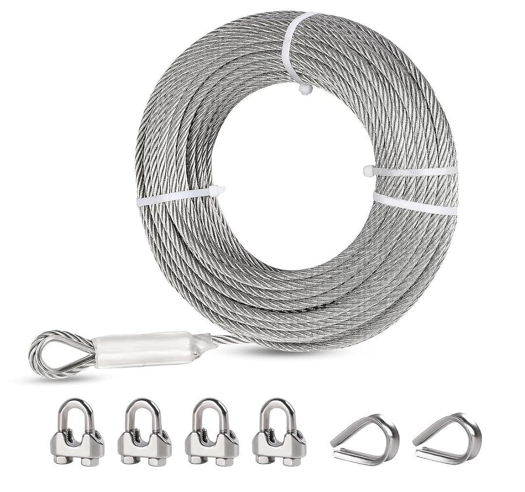 3/8" Wire Rope Kit with 150FT 304 Stainless Steel Cable, M10 Clamps&Thimble