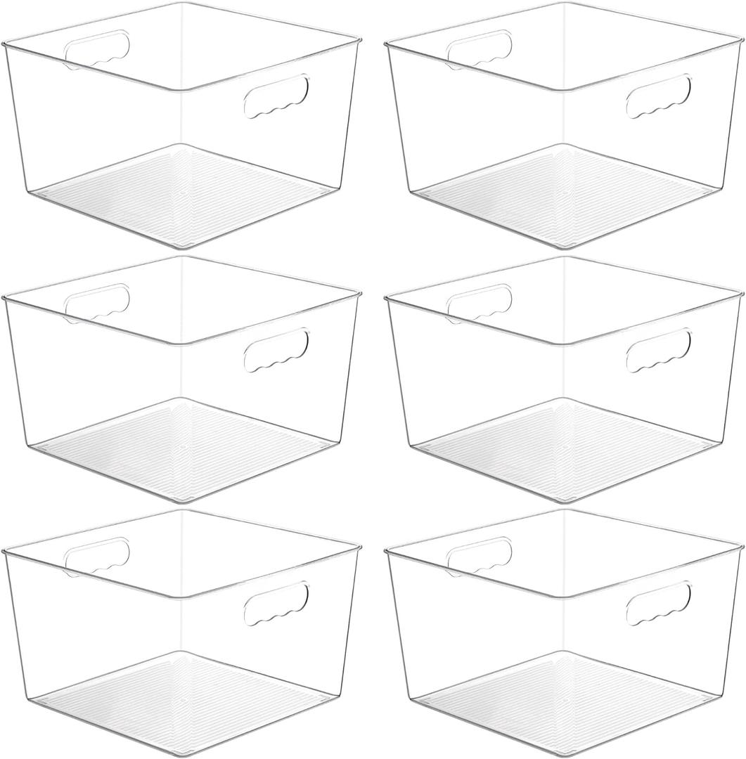 Vtopmart 6 Pack Extra Large Clear Plastic Storage Bins,11x11 Cube Acrylic Organizer Square Containers with Handle for Pantry,Closet,LaundryRoom,Kitchen,Bathroom,UnderSink Organization