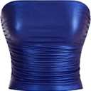 SOLY HUX Women's Faux Leather Crop Tube Top Strapless Sexy Going Out Bandeau Top Party Rave Concert Outfit Pure Blue Small