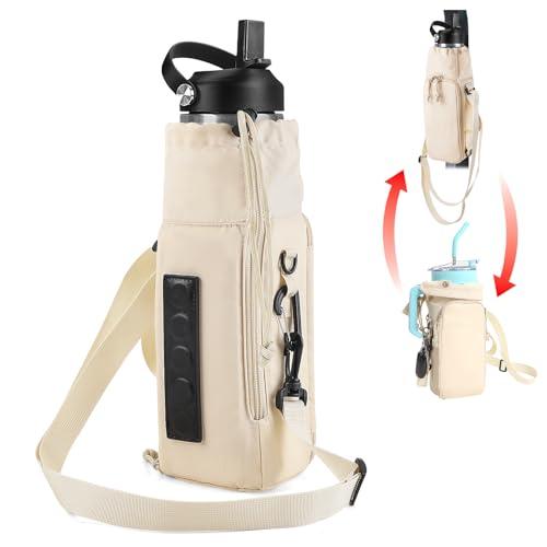 CONTAIL 2 in 1 Magnetic Water Bottle Carrier Bag for 30/40 oz Tumbler with Handle/no Handle,Bottle Pouch Holder with Adjustable Shoulder Strap,Multifunction Accessories Pocket&Carabiner Khaki