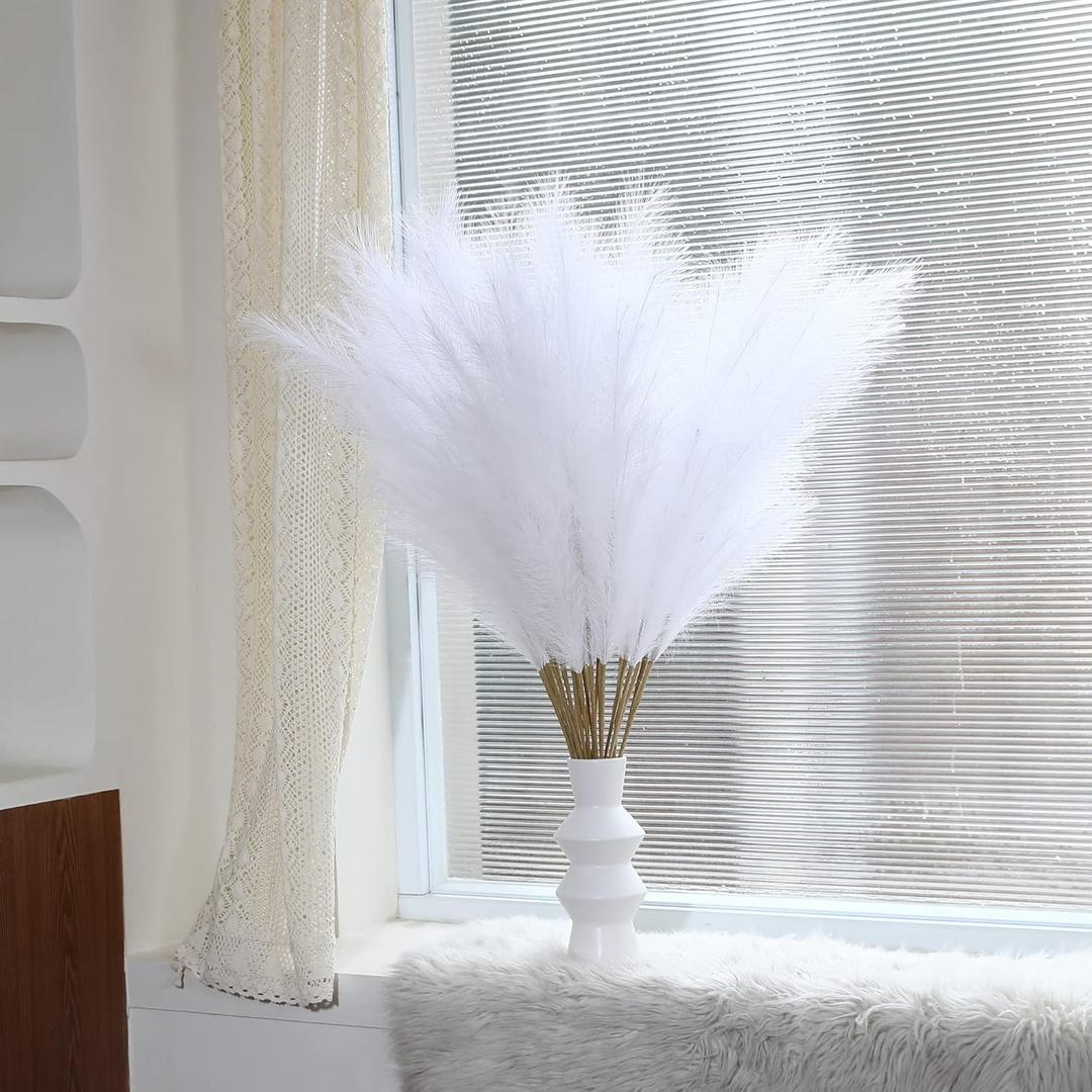7 Pcs 42 inch Tall Faux Pampas Grass Decor, Large Artificial Beige Pompous Grass Bulk, Long Fake Pompas for Floor Vase Filler, Wedding, Baby Shower, Home and Boho Decor (Beige)