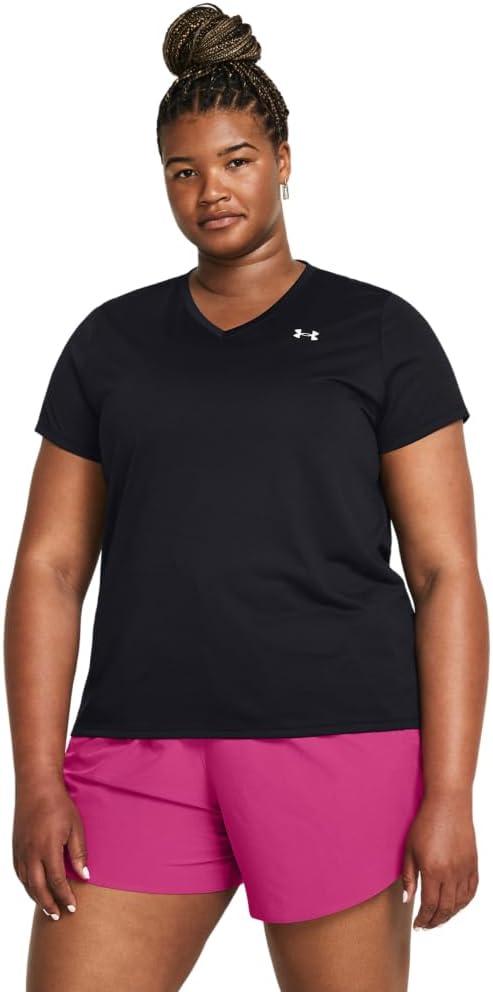 Under Armour Womens Tech Short Sleeve V Neck, Small, Black