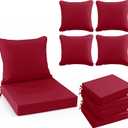 Summsun Waterproof Patio Cushions for Outdoor Furniture, Fade Resistant Back Pillow and Seat Cushion Set for Couch Replacements, 24 x 24 Inch, Red, Set of 4