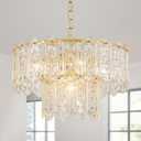 5-Lights Luxury Glass Chandeliers, Mid-Century Modern Chandeliers for Dining Room, D18.5'' H18.9'', Adjustable Height (18.9"~51.2"), Gold Finish Frame & Double Figured Glass Shade