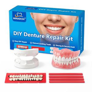 2 x DIY Denture Kit for Home Use – Upper & Lower Fake Teeth Set, Natural Smile Replacement, Comfortable Fit, Emergency Tooth Solution, 1-Pack