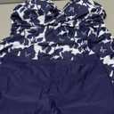 SEAFORM Women's Tankini Bathing Suits Two-Piece Tummy Control Swim Dress High Waist Printing Padded Swimsuits with Boyshorts (X-Large, Navy Blue)
