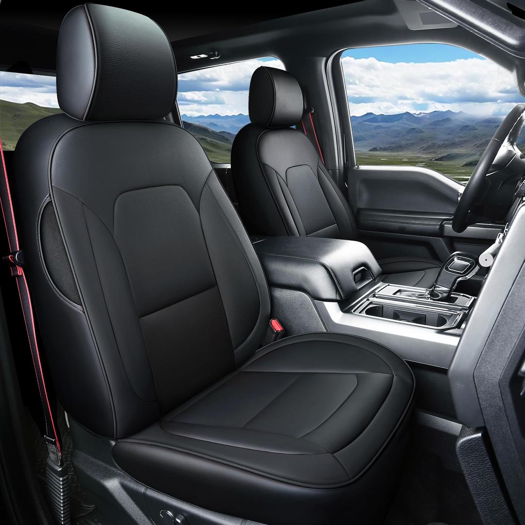 Coverado Front Seat Covers for Ford F150, Leather Auto Seat Cover Fit 2015-2026 F150, 2017-2026 F250 F350 F450 (Black)