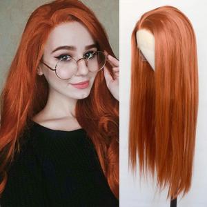 Luwigs #360 Copper Red Synthetic Lace Front Wigs Long Straight Ginger Red Half Hand Tied Replacement Wigs Heat Resistant Fiber Hair for Cosplay Daily Wear 22inch