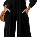 Dokotoo Women's Casual Loose Overalls Jumpsuits One Piece Long Sleeve Wide Leg Long Pant Rompers With Pockets (XX-Large, Black)