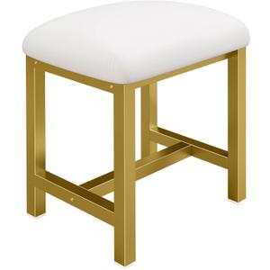 Small Vanity Stool, Cute Vanity Stools with Cushion, White Gold Makeup Vanity Chair for Small Spaces, Living Room, Bedroom, Bathroom, Entryway, Ottoman Foot Rest for Couch Sillas Modern