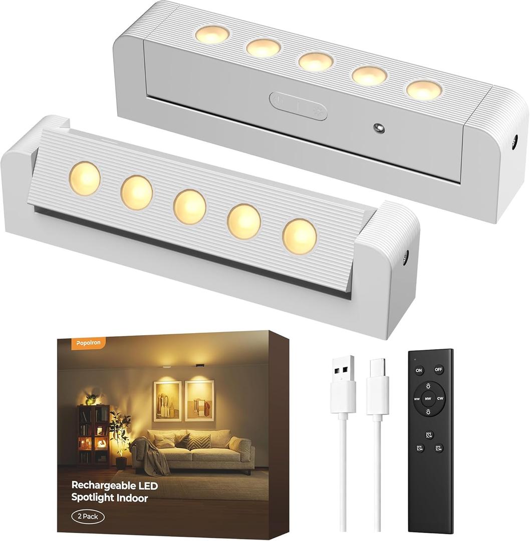 LED Spotlights Indoor, Rechargeable Uplights with Daily Auto Timer, 5500mAh Battery, 3CCT, Dimmable & Remote Control, Wireless Accent Lighting for Plants, Wall Display & Artwork