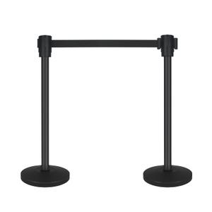 Crowd Control Stanchion Set of 2-Black Stanchions with 16.4ft Retractable Belt, Durable Concrete Metal Base for Stability, Easy Assembly, Ideal Crowd Control Barriers for Events and Venues