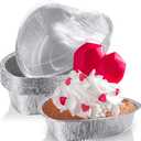 Hushee 12 Pcs 27 oz Valentine's Day Heart Shaped Cake Pan with Lid 7.4 Inch Aluminum Foil Disposable Cupcake Baking Pan Heart Food Packing Muffin Tin Liner Pudding Cooking Cup for Mother's Day