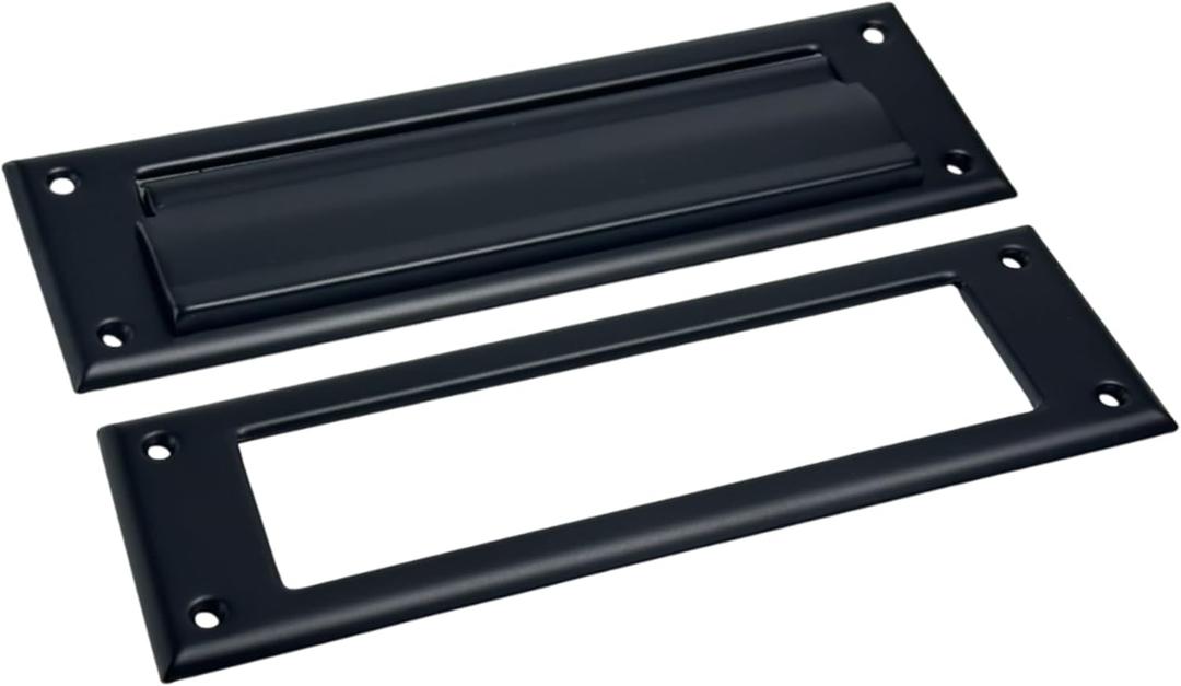 QCAA Solid Brass Mail Slot, with Solid Brass Interior Frame, 10" x 3", Matte Black, 1 Pack, Made in Taiwan