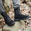 FREE SOLDIER Men's Tactical Boots 8 Inches Lightweight Combat Boots Durable Suede Leather Military Work Boot Desert Boot (10, Deep Black)
