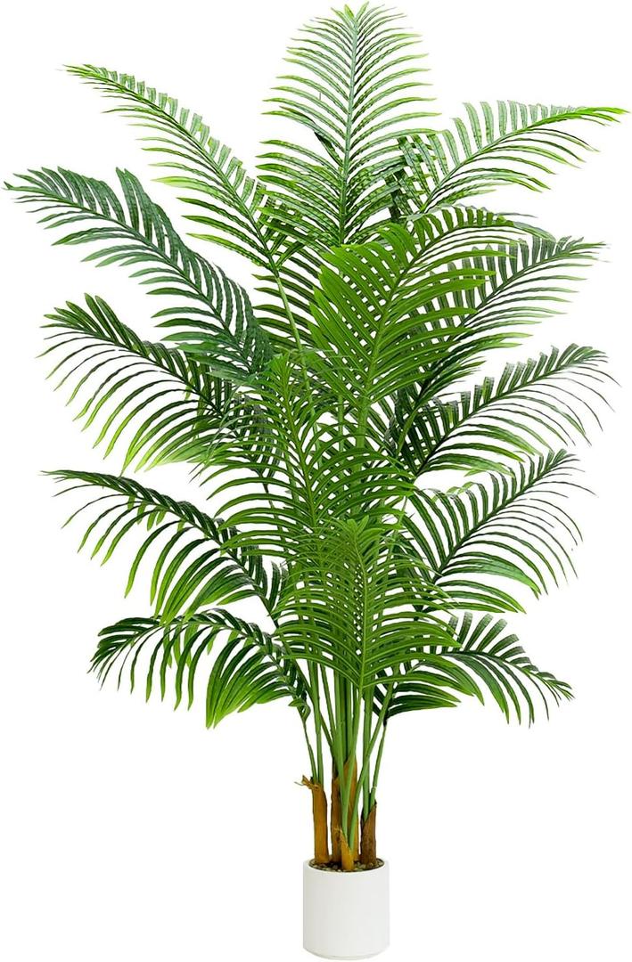 Artificial Palm Tree 7FT - Fake Tree with White Planter - Faux Tropical Areca Floor Plant in Pot - Artificial Silk Plant for Home Office Living Room Decor Indoor Outdoor Artificial Trees