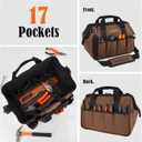 WELKINLAND 17-Pockets Electrician Tool Bag, 14" Portable tool bag, Brown heavy-duty tools bags for men, Mechanics tools bag with shoulder strap