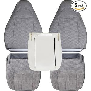 NLQR 5-Piece #93G Pewter Gray Cloth Front Seat Covers and Driver Foam Cushion Replacement Fit for Chevy Express GMC Savana 1500 2500 3500 Van 2003-2014