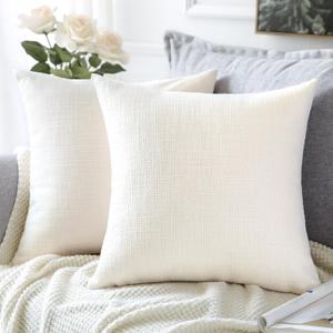 OTOSTAR Linen Throw Pillow Covers Set of 2 Decorative Square Pillowcases Cushion Covers 26x26 Inch for Home Decor Sofa Bedroom Car 65 x 65 CM Cream White/Beige