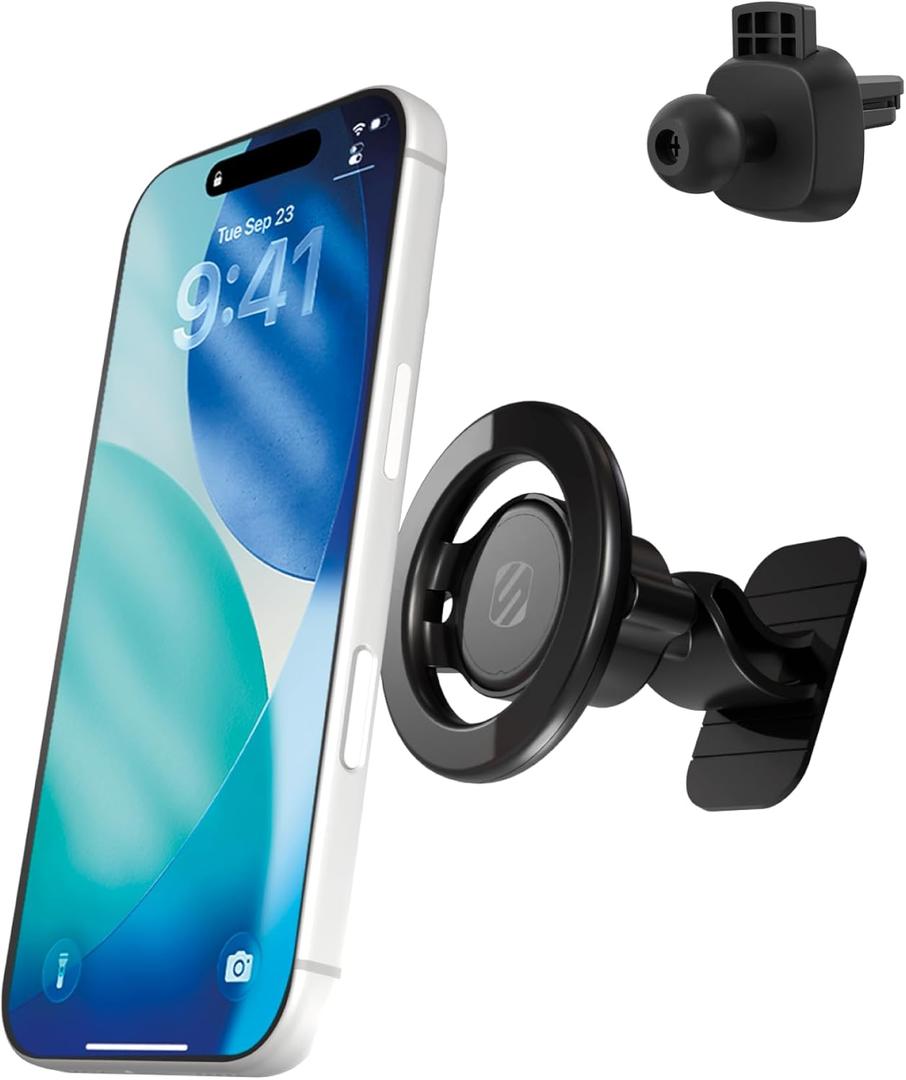 Scosche MagicMount Select MagSafe Car Mount for iPhone, Strong Magnetic Phone Holder for Car Magnet Phone Mount with 360 Rotation for Dashboard/Vent Compatible with iPhone 17/16/15/14 Pro Max Android (Black)