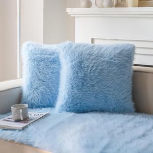 Neelvin Blue Faux Fur Cozy Fluffy Double-Sided Decorative Throw Pillow Covers 18x18 inch Set of 2,Velvet Pillowcase Cushion Case for Sofa Couch