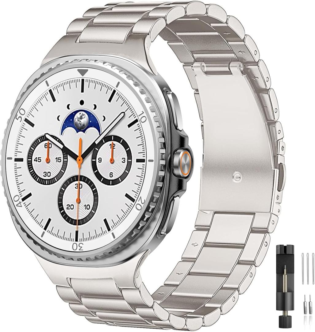 Lerobo Compatible with Samsung Galaxy Watch 8 Bands 40mm 44mm 2025/Samsung Galaxy Watch 8 Classic 46mm 2025, No Gap Stainless Steel Metal Watch Band for Men Women, Starlight