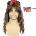 Mens Long Wavy Blonde Wig Natural Looking Synthetic Hair Wigs and Glasses for Costume Halloween Party