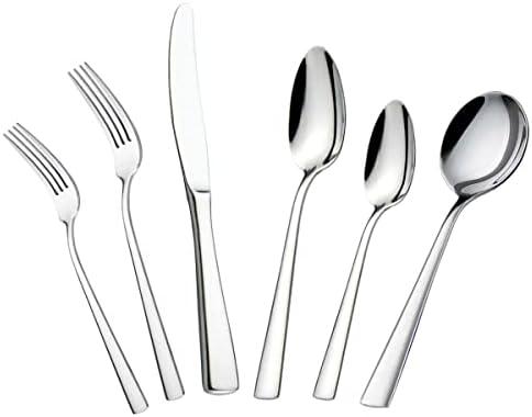 faderic Cutlery Set, 24 Piece Stainless Steel Silverware Set With Soup Spoons for 4, Flatware Set, Silver