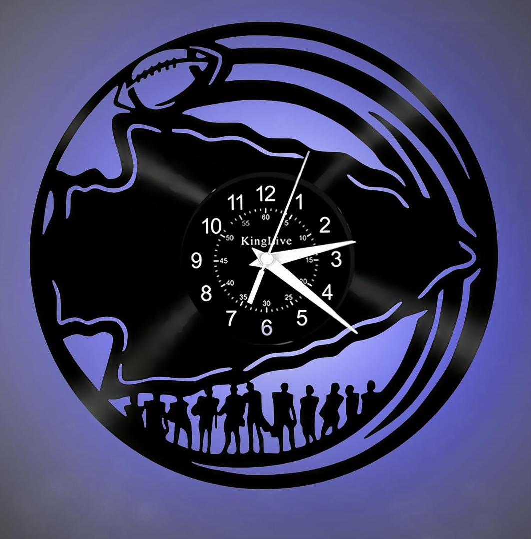 Rugby Vinyl Wall Clock, Black, 11.8-inch Diameter, Battery Operated, Vintage Style Design with Silhouette Art, 11.81 X 11.81 Inches