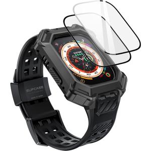 SUPCASE for Apple Watch Ultra Case with Band (Unicorn Beetle Pro XT), [2X Screen Protector] [Military-Grade Protection] Rugged Men Metal Cover with Adjustable Strap Band for iWatch Ultra 2/1, Black (Black)