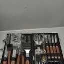 RINPIR 35pcs Deluxe Grilling Gifts Set for Birthday Fathers Day, Stainless Steel BBQ Accessories Kit for Men Dad, Professional Grill Tools Utensils with Scissors, Meat Claws in Aluminum Case Brown