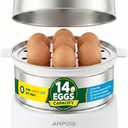 14 Eggs Electric Egg Cooker, 350W Rapid Egg Boiler with 30-Min Timer & Auto Shut-Off, Stainless Steel, Dishwasher Safe for Soft, Medium, Hard Boiled, Steamed Eggs, Vegetables & Seafood, White