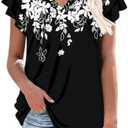 BETTE BOUTIK Womens Short Sleeve Tunics V Neck Button Down Shirts Blouse Tops Pullover M