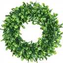 Lvydec 15" Boxwood Wreath - Artificial Green Leaves Wreath for Front Door, Wall, Window & Party Decor