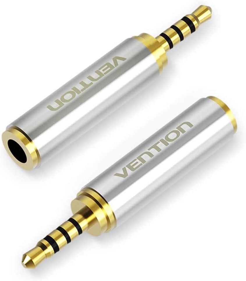 VENTION 3.5mm Female to 2.5mm Male Audio Adapter Converter Premium Quality Headphone Earphone Headset 2.5mm Male to 3.5mm Female Audio Connector Gold Plated 3 Ring Jack Stereo or Mono(2 Pack)