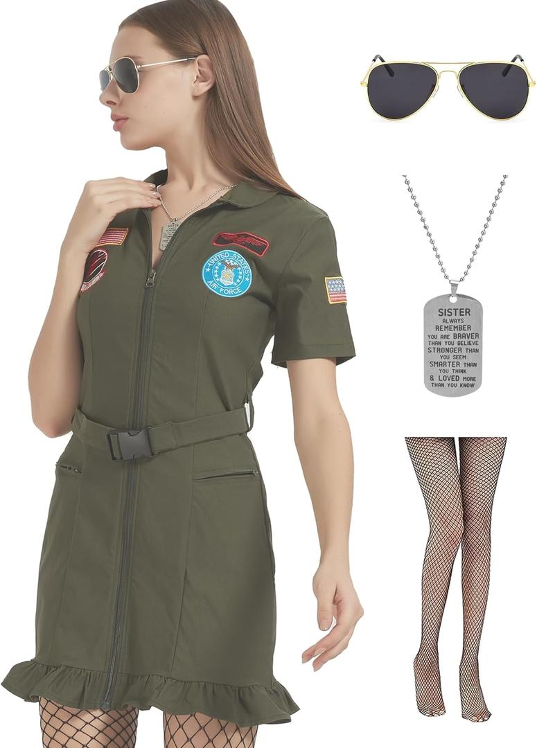 EBYTOP Halloween Costumes for Adult 2025 Pilot Flight Costume Dress for Women (Small)