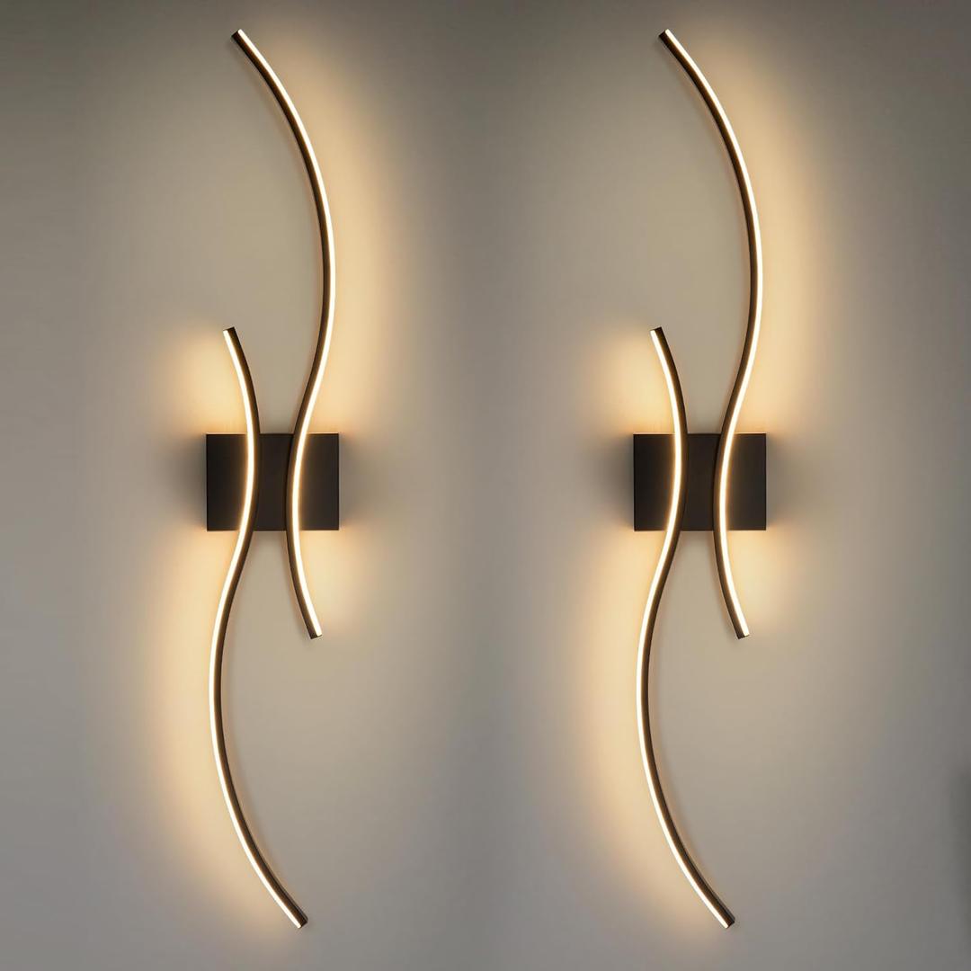 CANEOE Modern Led Wall Light, Black Indoor Led Wall Sconce Lighting, Bathroom Vanity Light Fixtures Over Mirror for Living Room Hallway Bedroom Bedside Wall Lamp (Black,3000K, 2 Packs,Hard-Wired)