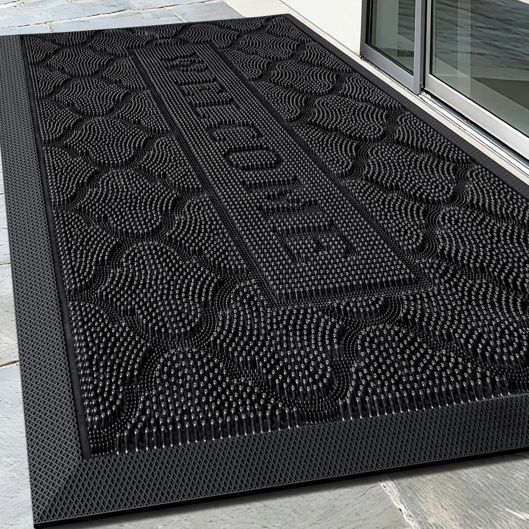 FRAMICS Rubber Doormat 24x36 Inches Heavy Duty - Non-Slip, Waterproof Entry Mat for Outside Front Door, Low Profile Dirt Trapper for All Seasons, Patio, Garage, High Traffic Areas, Black