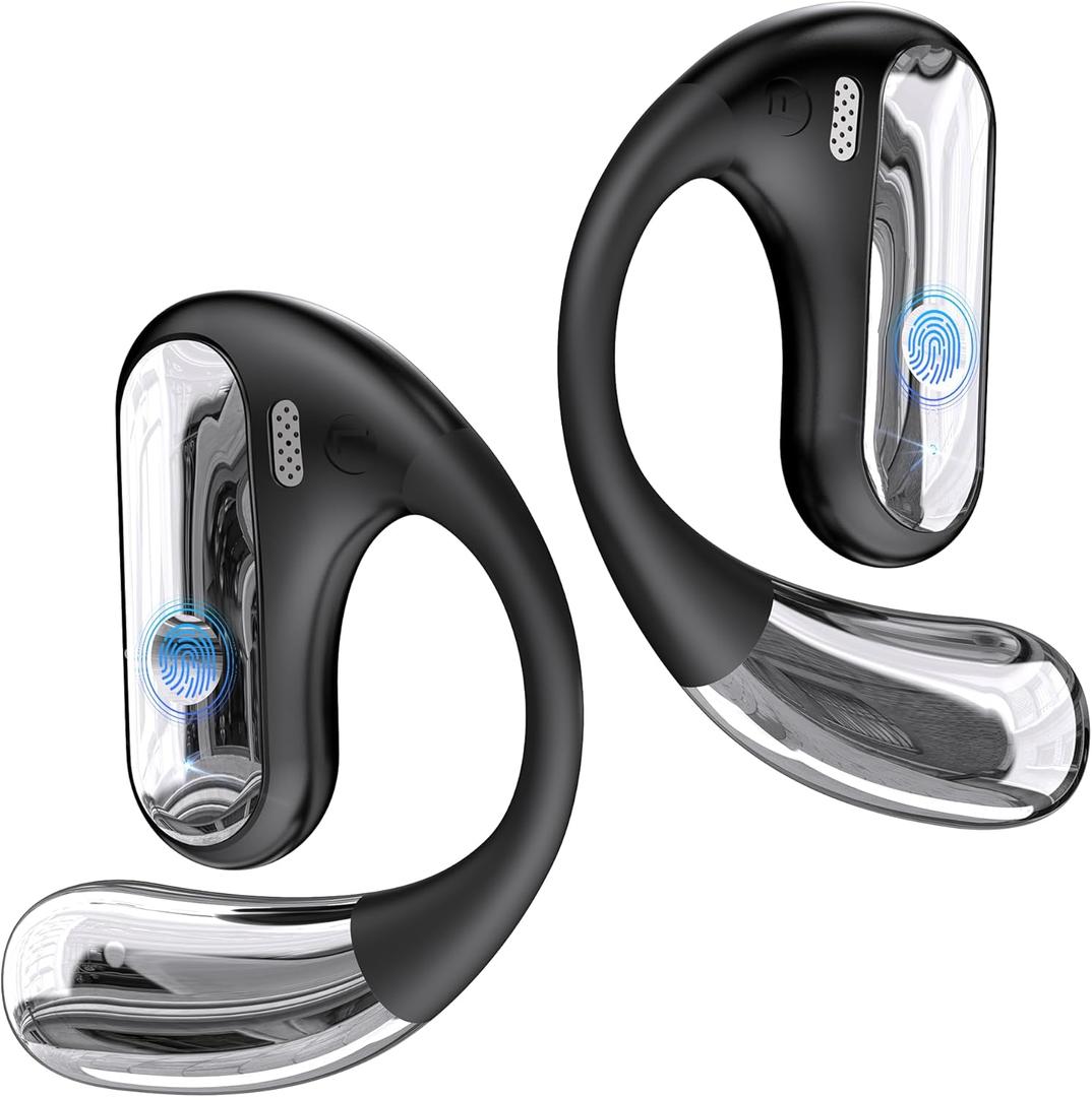 Open Ear Bluetooth 5.4 Headphones, 40Hrs Sport Earbuds, Stereo Deep Bass Sports Ear Buds Built in Mic, LED Display Charging Case, IPX7 Waterproof Earphones with Earhooks for Workout Running, Black