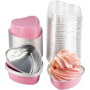 50 Pack Heart Shaped Cake Pans, Aluminum Foil Mini Disposable Heart Shape Cake Tin Set, 3.4oz/100ml Baking Cake Mold Cupcake Pans for Wedding Party Birthdays - Pink