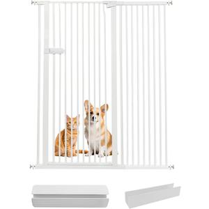 Lumizone Extra Tall Cat Gate 55.12" High Pressure Mounted Extra Wide 2025 New (17 Sizes) 1.37" Gap No Drilling Auto-Close One-Handed Operation Tall Pet Gate for Dogs(White, 46.65"-50.97"/118.5-129CM)