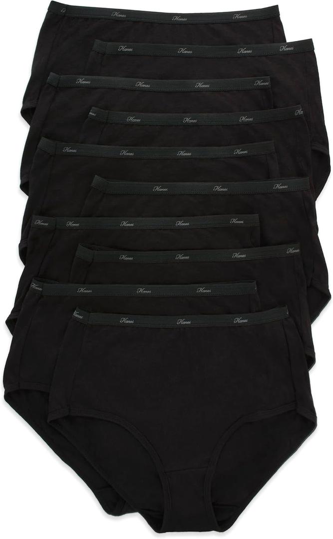 Hanes Women's Cotton Brief Value Pack, 10-Pack, Assorted Brief Underwear (Colors May Vary) (9, All Black)