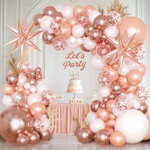 KARLURE Rose Gold Balloon Arch Kit Garland, Rose Gold Birthday Decorations for Women Girls Birthday Baby Shower Bridal Shower Bachelorette Wedding Party Decorations